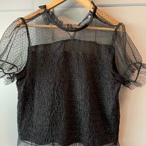 Elegant Black Sheer Blouse with Ruffle Accents